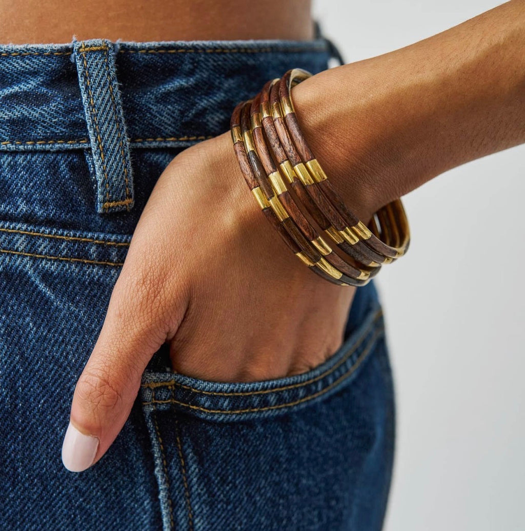 Wood and Brass Bangle Set by Ink + Alloy