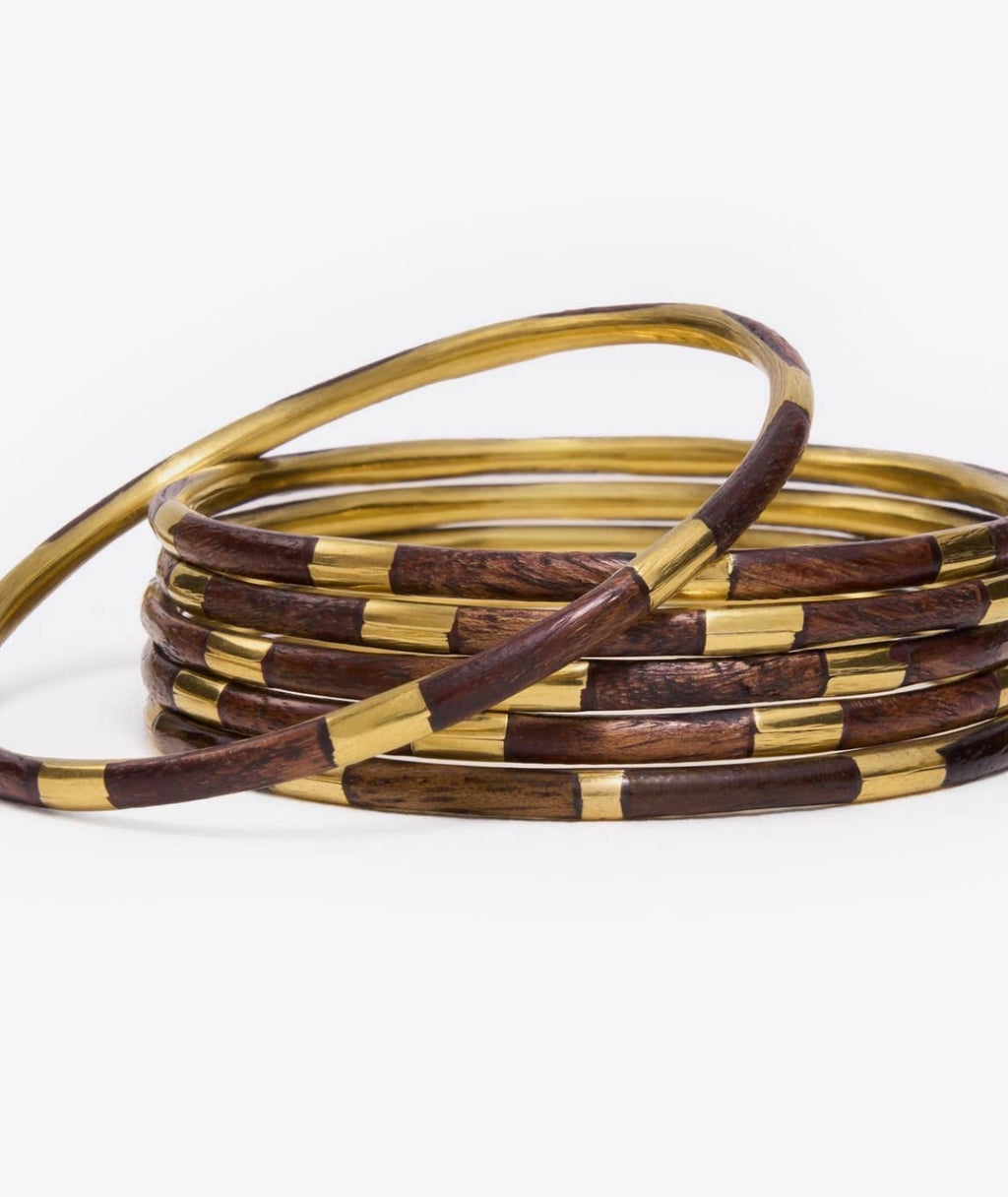 Wood and Brass Bangle Set by Ink + Alloy