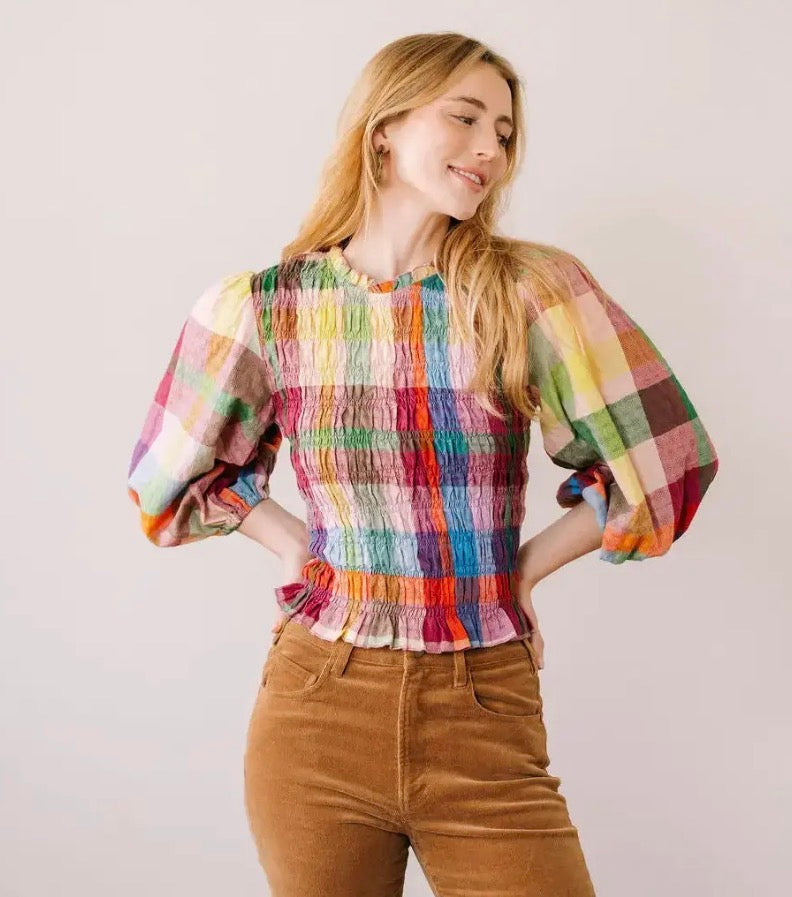 Hali Smocked Plaid Top