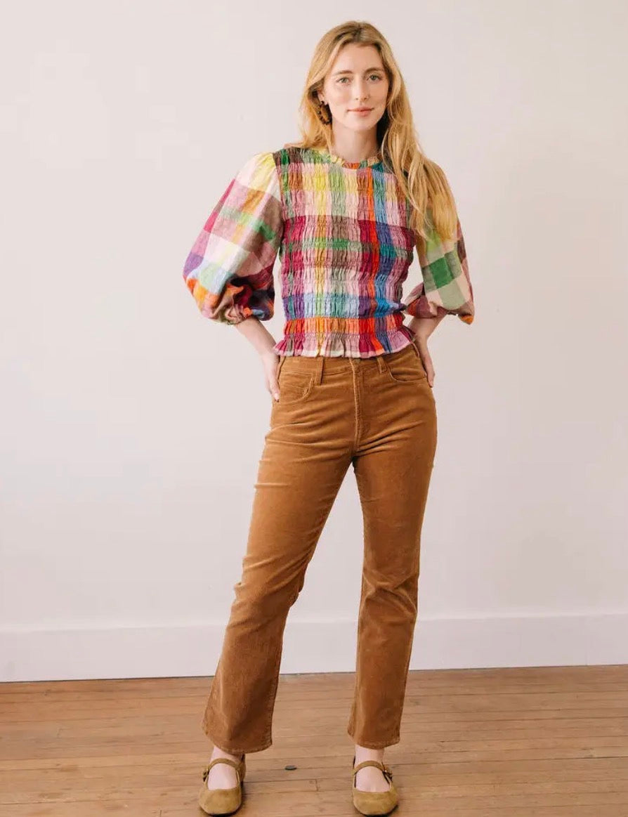 Hali Smocked Plaid Top