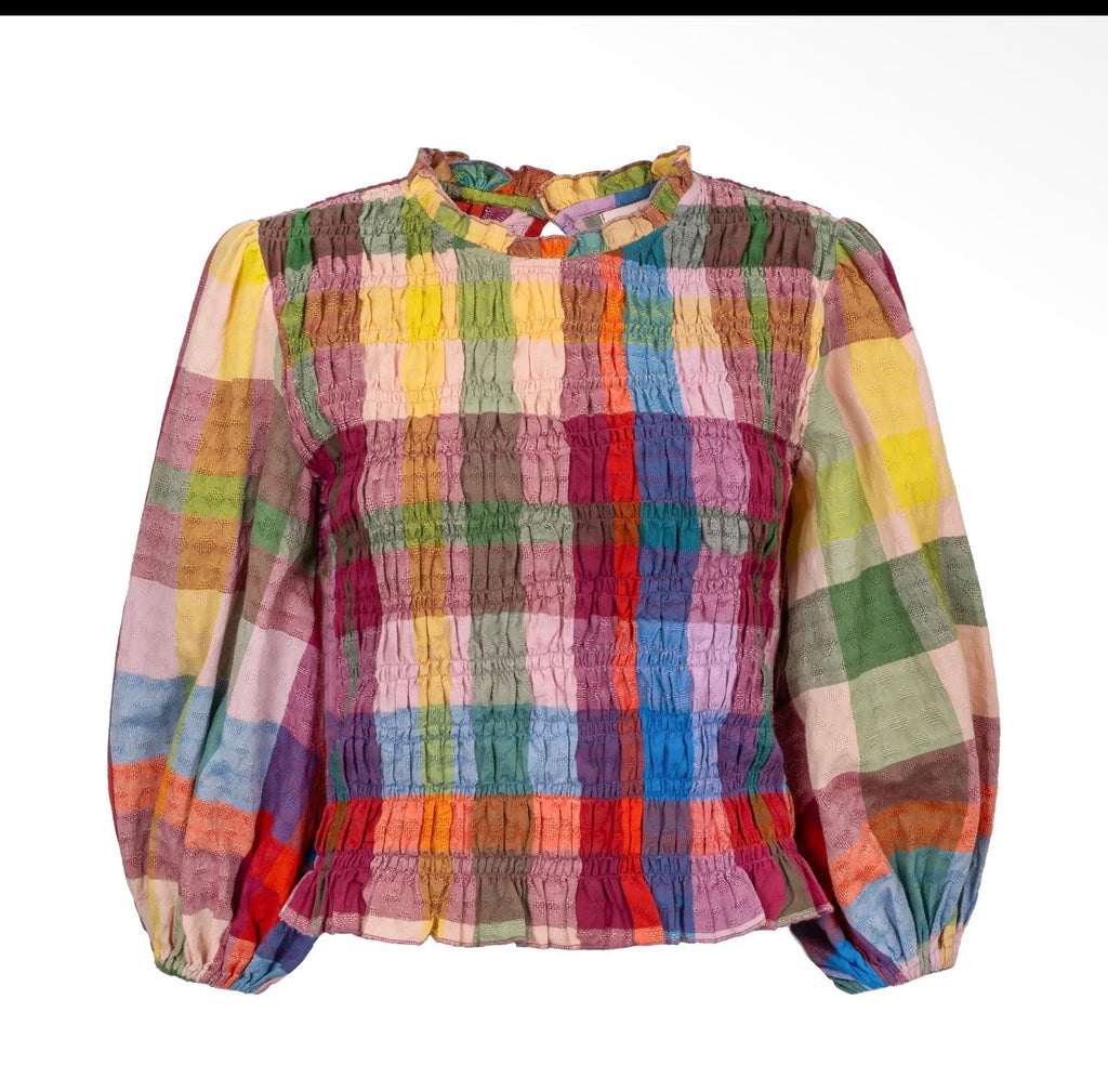 Hali Smocked Plaid Top