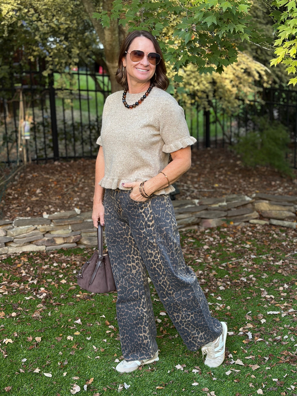 Leopard Barrel Jeans by Tractr